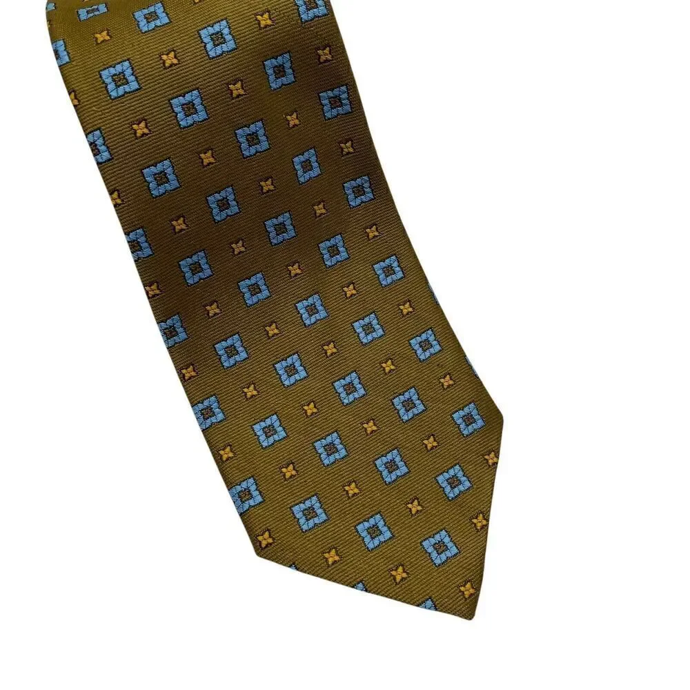 Vtg Clover Cravat Co Tie Necktie Polyester Green Squares Cassic Office NEW